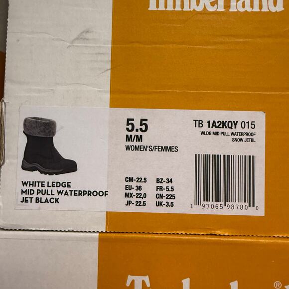 TIMBERLAND WOMEN'S 5.5 WHITE LEDGE MID PULL WATERPROOF JET BLACK NUBUCK NIB - Picture 9 of 9